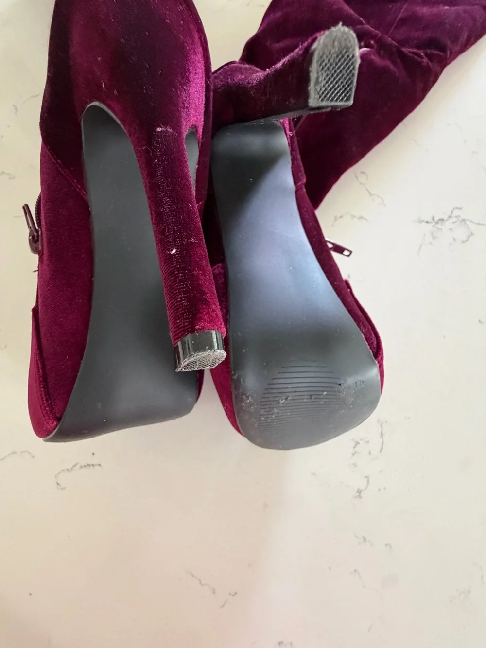 JustFab Wine Velvet Over-the-Knee Stiletto Boots